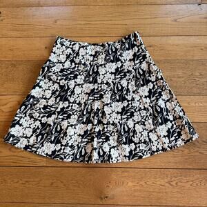 A Line Floral Skirt Sequence Black Cream SZ L Knee  Boho Cottage Core